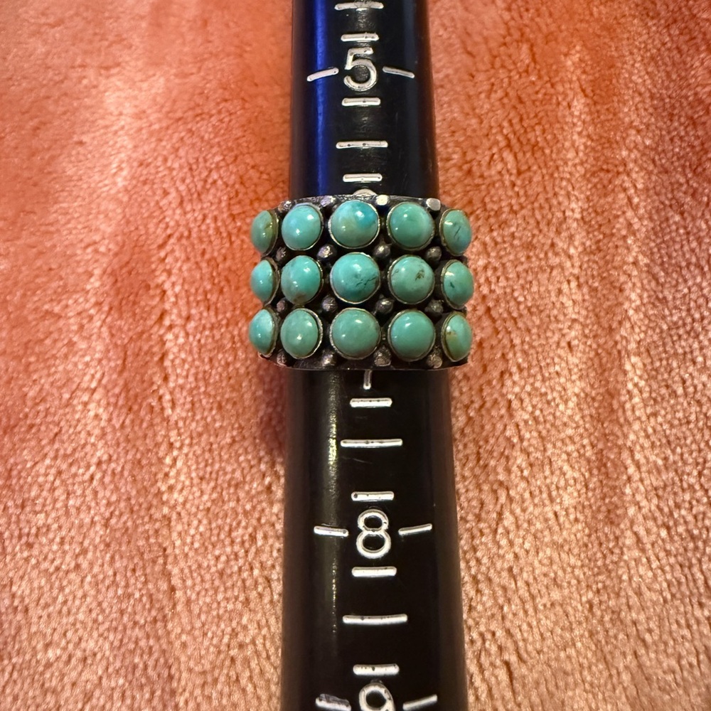 Native American Vintage Turquoise cluster silver ring